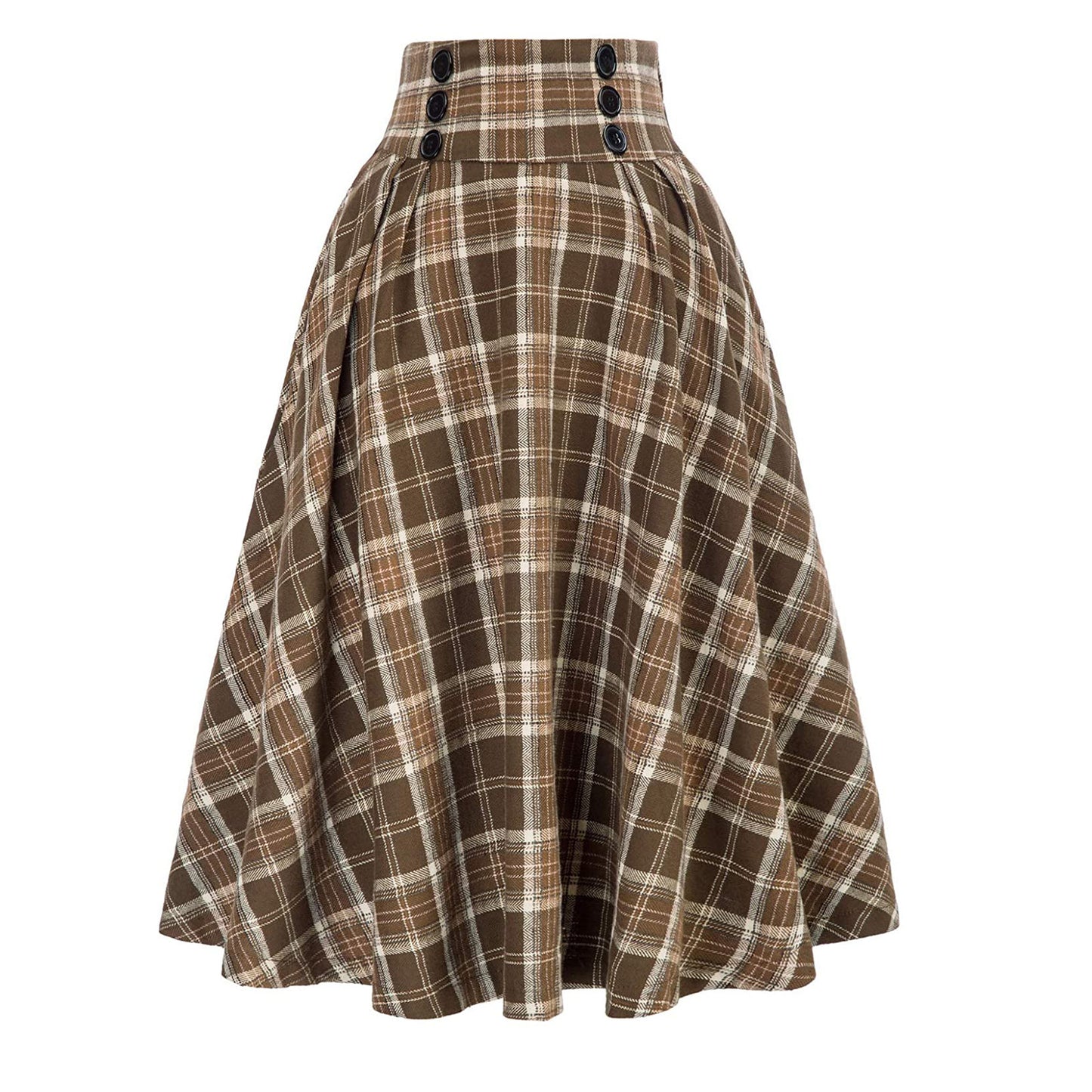 High Waist Plaid Big Hem Plaid Elastic Waist A- Line Skirt