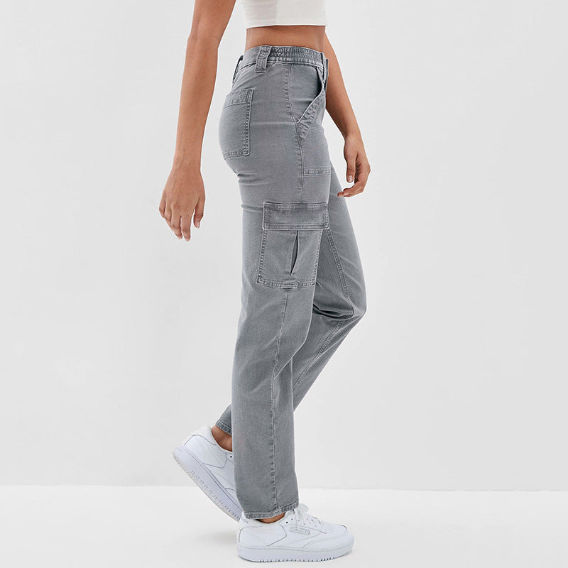 Women's Jeans Multi-bag High Waist Wash Straight