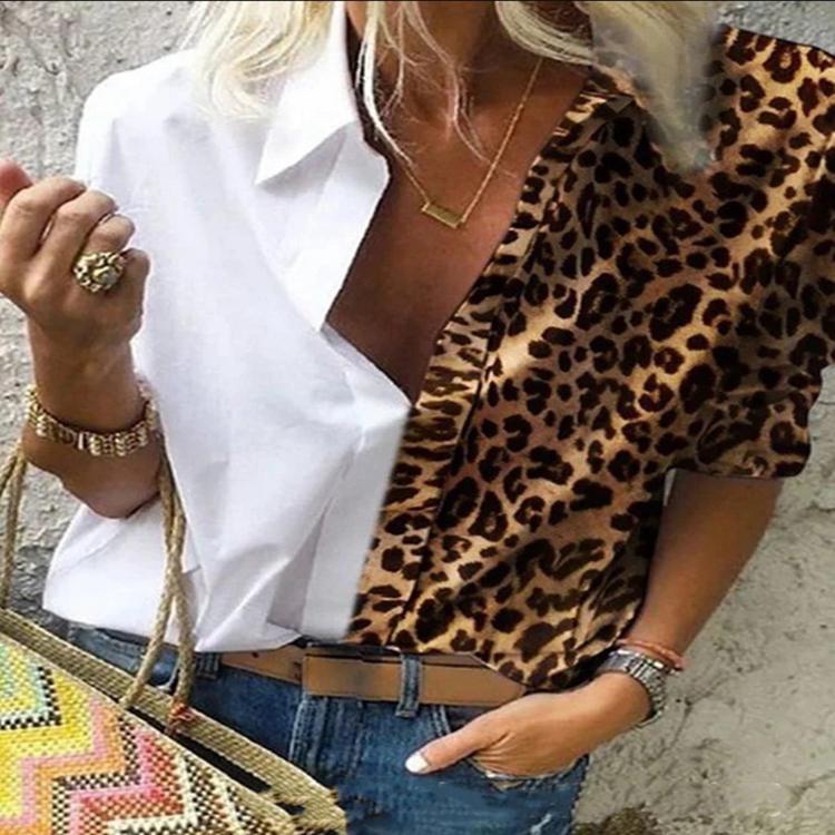 Fashion printed leopard print loose ladies shirt