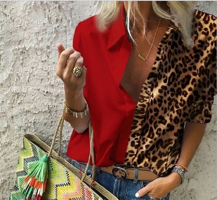 Fashion printed leopard print loose ladies shirt