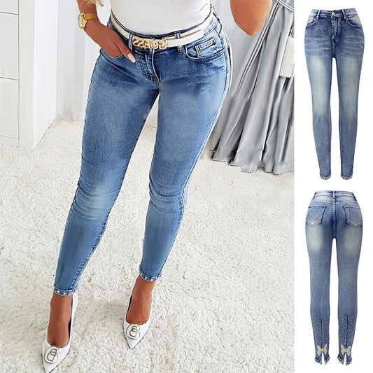 Women's Jeans High Waist Beaded Tappered Pants