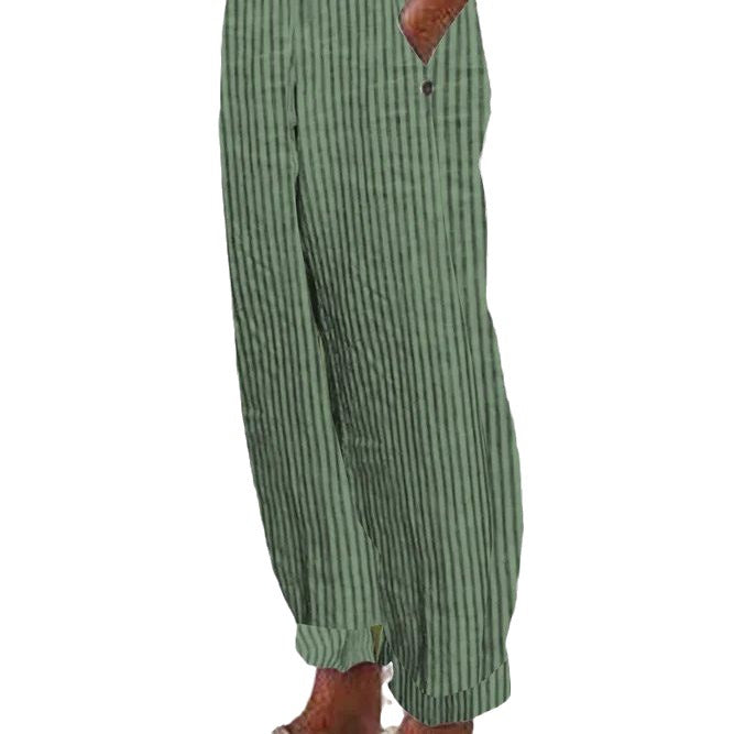 Striped Printed Women's Pants Cotton And Linen Breathable