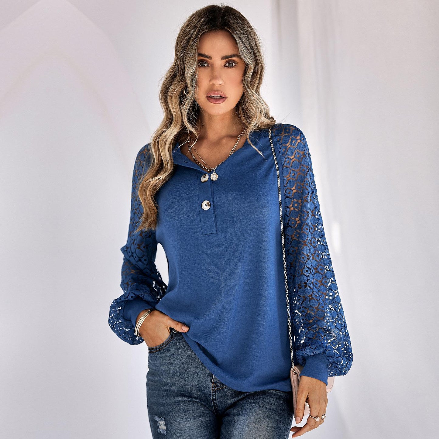 Casual Lace Button Top Women