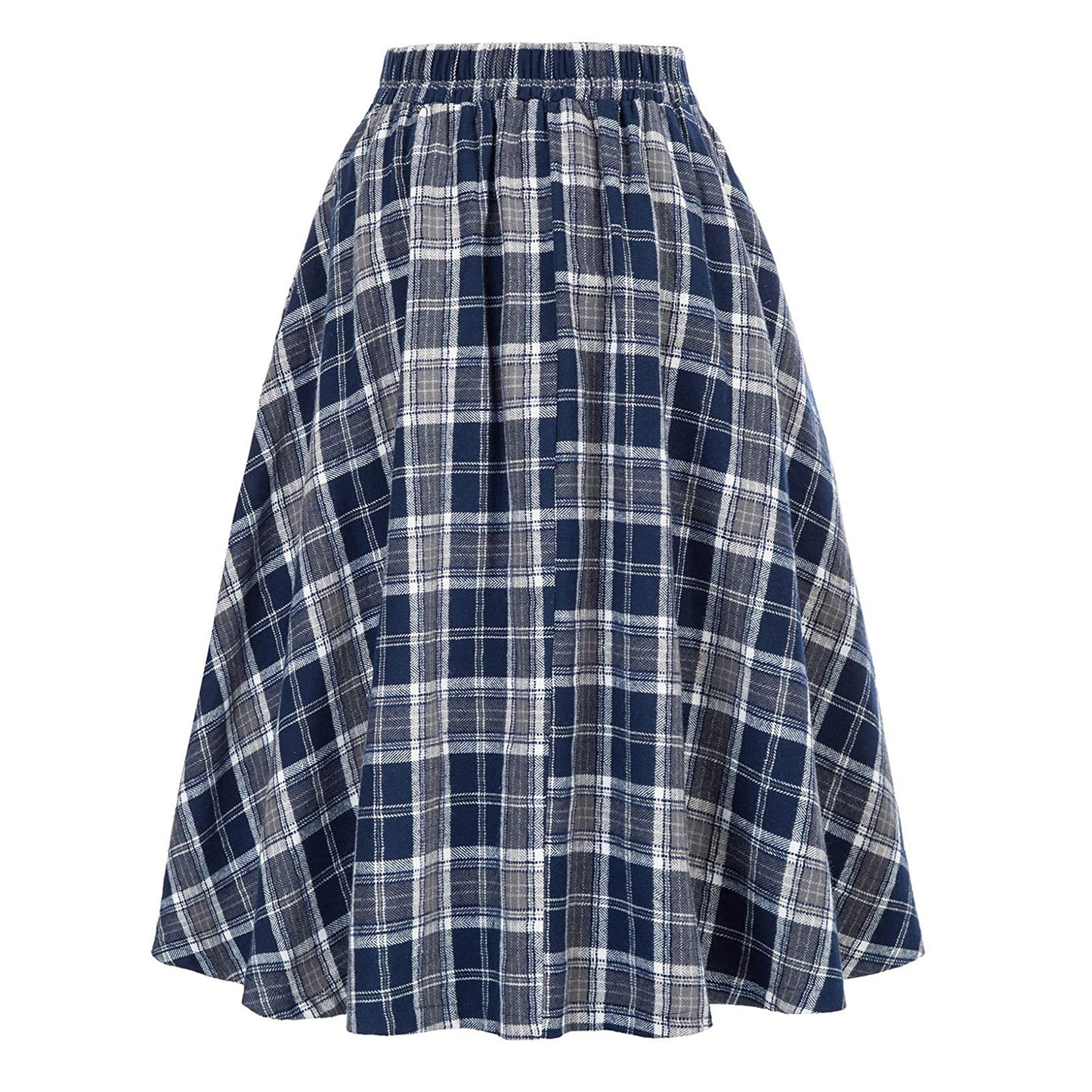 High Waist Plaid Big Hem Plaid Elastic Waist A- Line Skirt