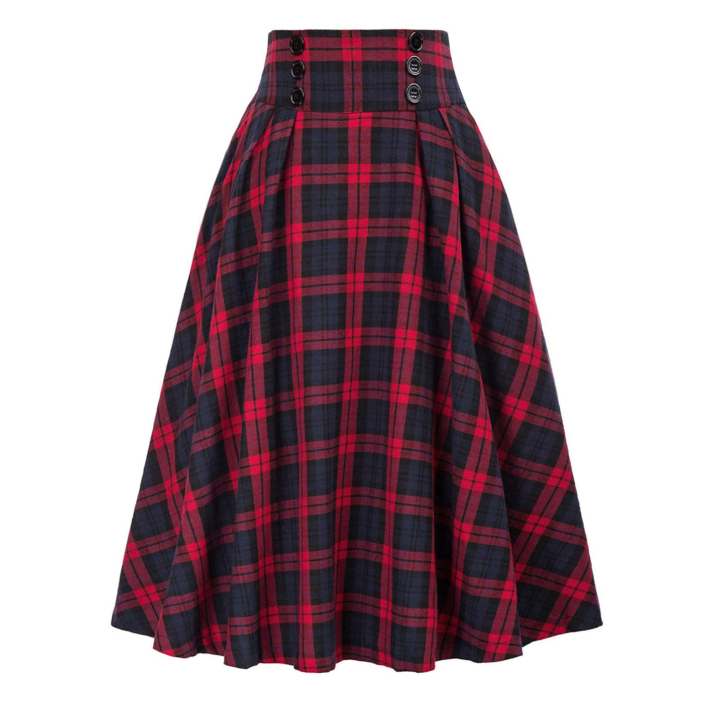 High Waist Plaid Big Hem Plaid Elastic Waist A- Line Skirt